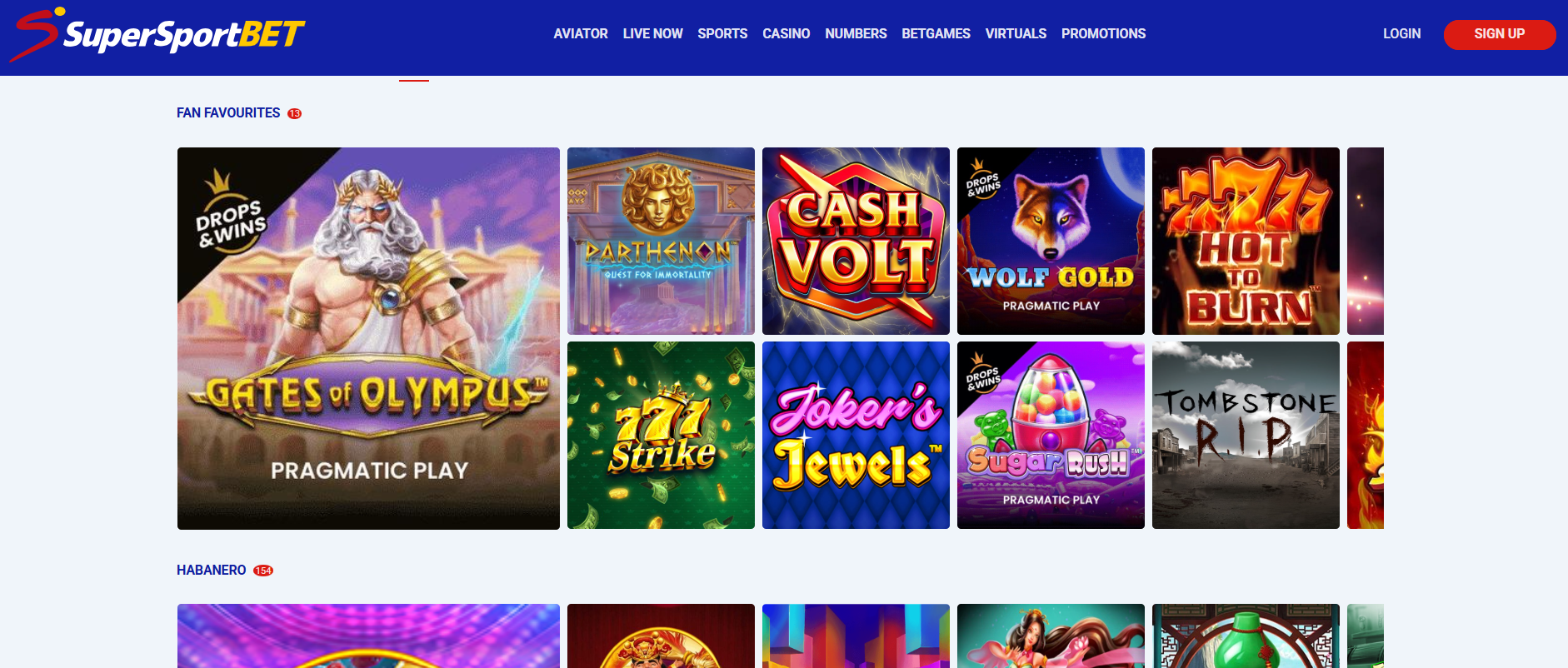 Supersport Casino lobby